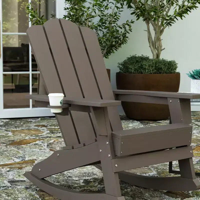 Merrick Lane Adirondack Chair with Cup Holder and Pull Out Ottoman, All-Weather HDPE Indoor/Outdoor Lounge Chair