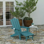 Merrick Lane Adirondack Chair with Cup Holder and Pull Out Ottoman, All-Weather HDPE Indoor/Outdoor Lounge Chair