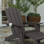 Merrick Lane Adirondack Chair with Cup Holder and Pull Out Ottoman, All-Weather HDPE Indoor/Outdoor Lounge Chair