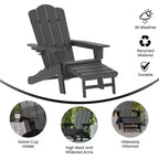 Merrick Lane Adirondack Chair with Cup Holder and Pull Out Ottoman, All-Weather HDPE Indoor/Outdoor Lounge Chair