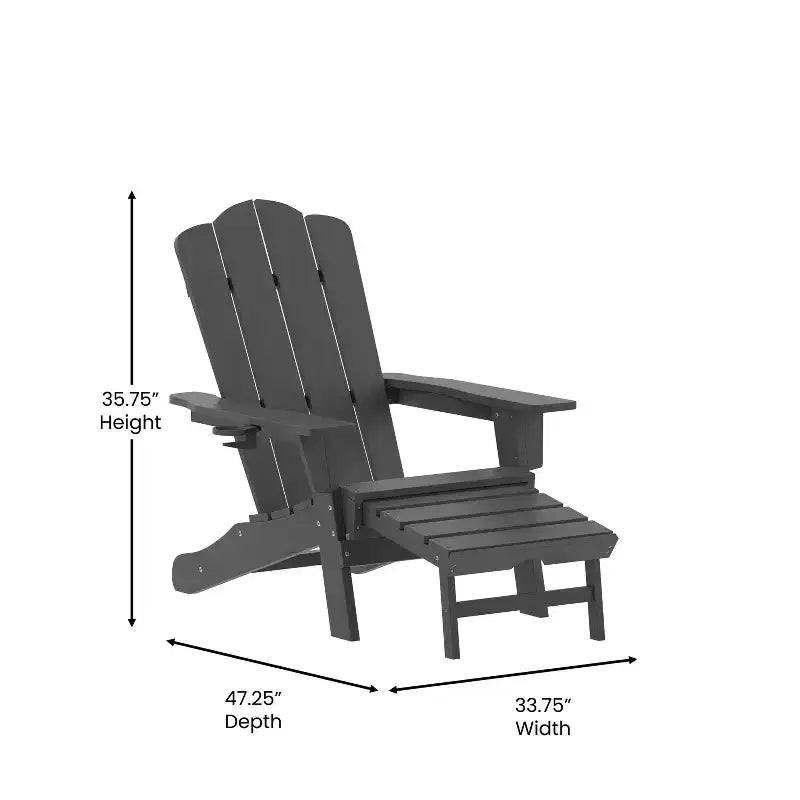 Merrick Lane Adirondack Chair with Cup Holder and Pull Out Ottoman, All-Weather HDPE Indoor/Outdoor Lounge Chair
