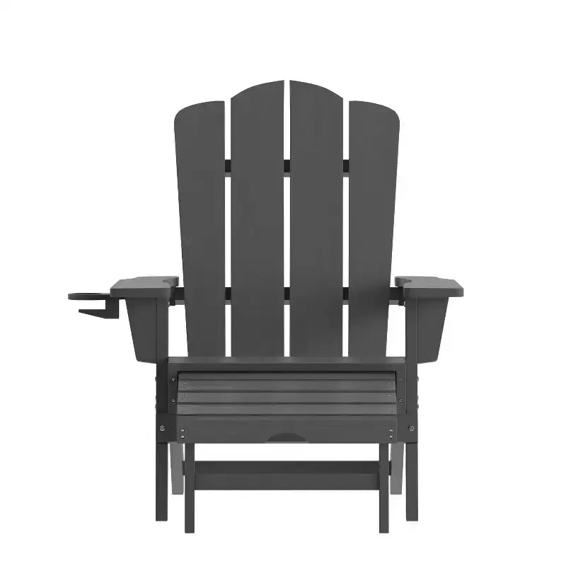 Merrick Lane Adirondack Chair with Cup Holder and Pull Out Ottoman, All-Weather HDPE Indoor/Outdoor Lounge Chair