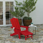 Merrick Lane Adirondack Chair with Cup Holder and Pull Out Ottoman, All-Weather HDPE Indoor/Outdoor Lounge Chair