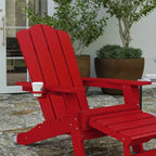 Merrick Lane Adirondack Chair with Cup Holder and Pull Out Ottoman, All-Weather HDPE Indoor/Outdoor Lounge Chair