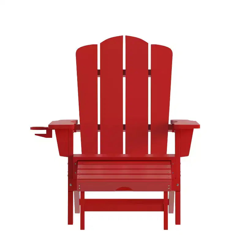 Merrick Lane Adirondack Chair with Cup Holder and Pull Out Ottoman, All-Weather HDPE Indoor/Outdoor Lounge Chair