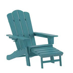 Merrick Lane Adirondack Chair with Cup Holder and Pull Out Ottoman, All-Weather HDPE Indoor/Outdoor Lounge Chair