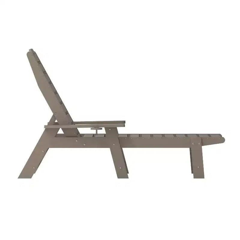Emma and Oliver Poly Resin Adjustable Adirondack Lounger with Swivel Cup Holder for Indoor/Outdoor Use
