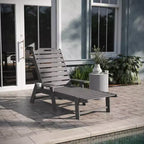 Emma and Oliver Poly Resin Adjustable Adirondack Lounger with Swivel Cup Holder for Indoor/Outdoor Use