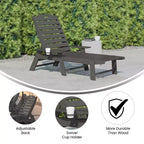 Emma and Oliver Poly Resin Adjustable Adirondack Lounger with Swivel Cup Holder for Indoor/Outdoor Use