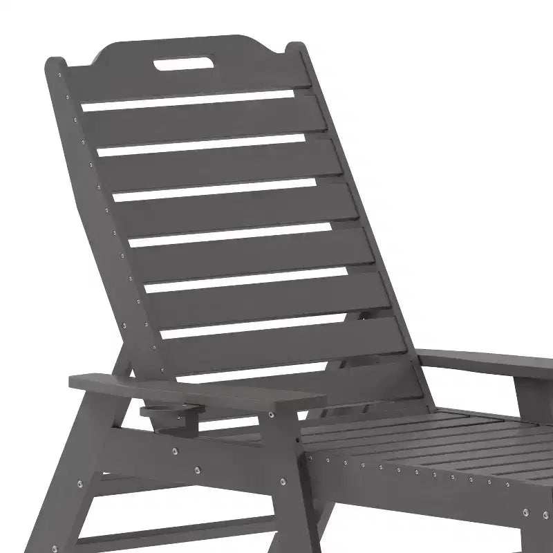 Emma and Oliver Poly Resin Adjustable Adirondack Lounger with Swivel Cup Holder for Indoor/Outdoor Use