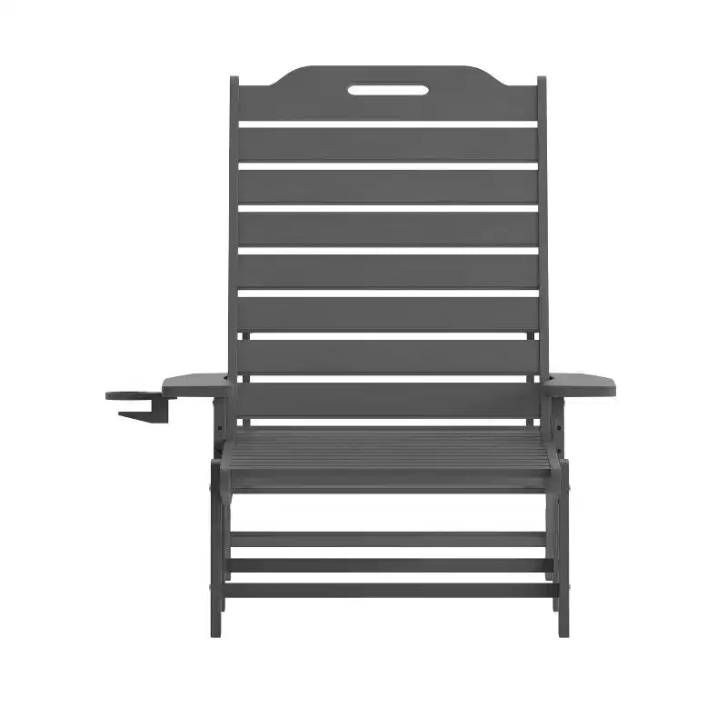 Emma and Oliver Poly Resin Adjustable Adirondack Lounger with Swivel Cup Holder for Indoor/Outdoor Use