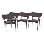 Emma and Oliver Modern All-Weather Patio Dining Chairs with Fade and Weather Resistant PE Rattan and Reinforced Steel Frame