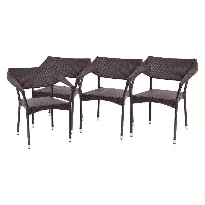 Emma and Oliver Modern All-Weather Patio Dining Chairs with Fade and Weather Resistant PE Rattan and Reinforced Steel Frame
