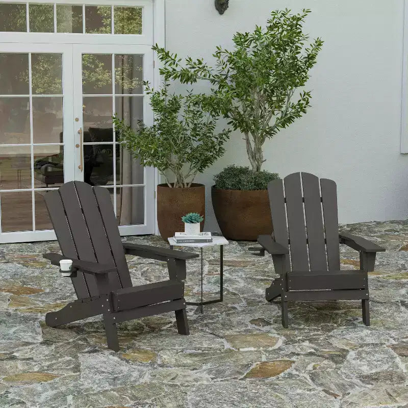 Merrick Lane Adirondack Chair with Cup Holder, Weather Resistant HDPE Adirondack Chair