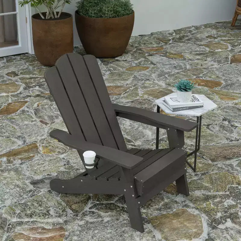 Merrick Lane Adirondack Chair with Cup Holder, Weather Resistant HDPE Adirondack Chair