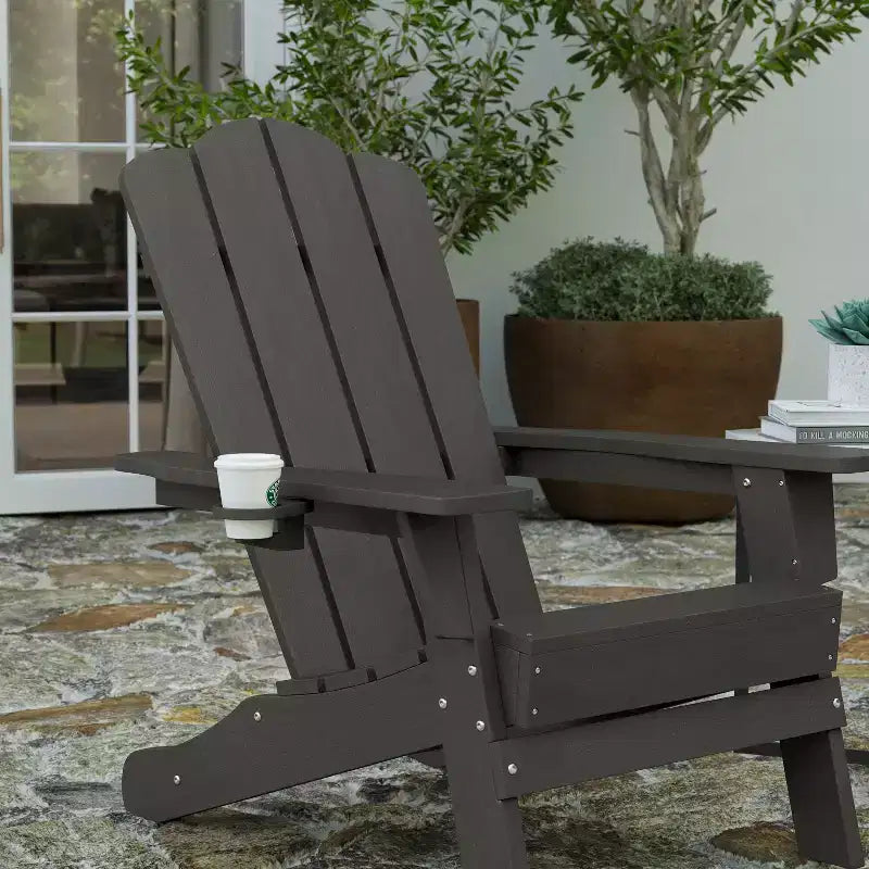 Merrick Lane Adirondack Chair with Cup Holder, Weather Resistant HDPE Adirondack Chair