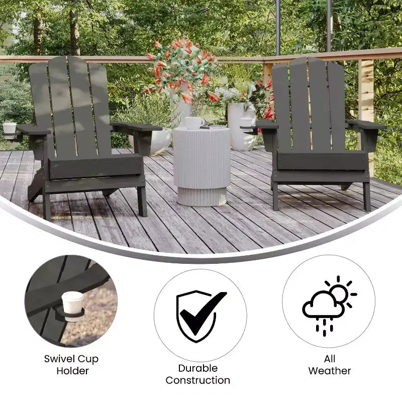 Merrick Lane Adirondack Chair with Cup Holder, Weather Resistant HDPE Adirondack Chair