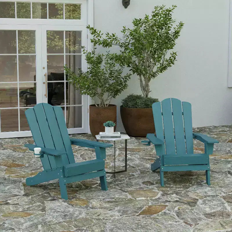 Merrick Lane Adirondack Chair with Cup Holder, Weather Resistant HDPE Adirondack Chair