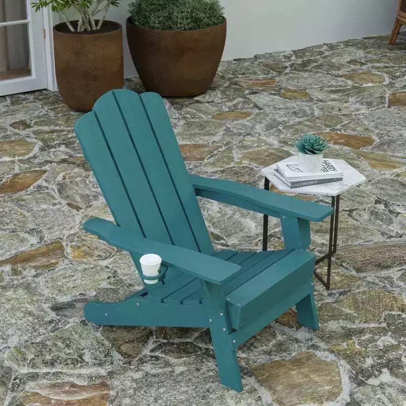 Merrick Lane Adirondack Chair with Cup Holder, Weather Resistant HDPE Adirondack Chair