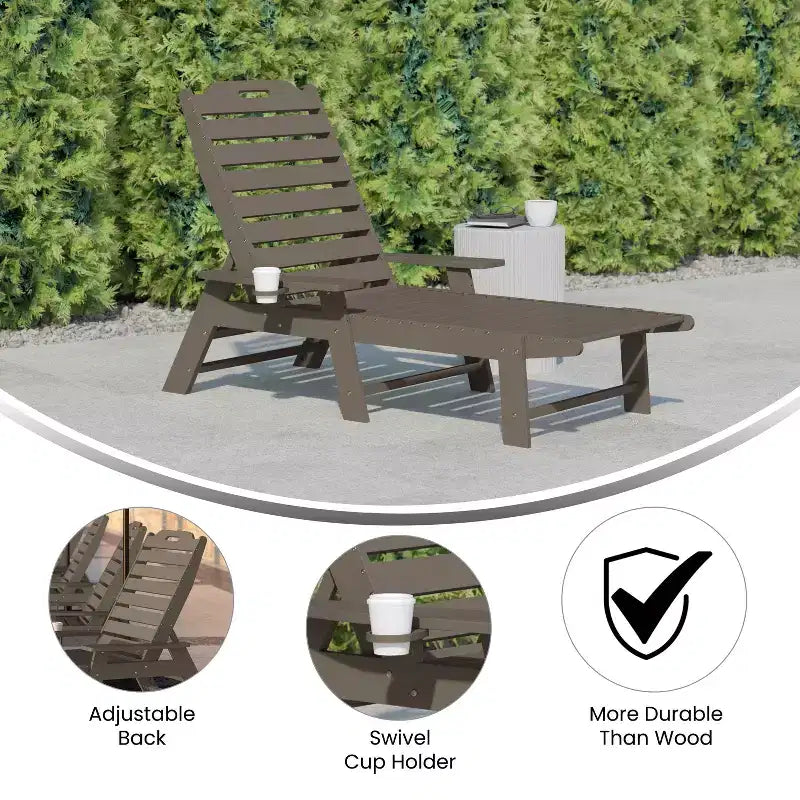 Sdraio regolabile Adirondack Merrick Lane Gaylord con portabicchieri - Sedia a sdraio in HDPE per interni/esterni resistente a tutte le stagioni