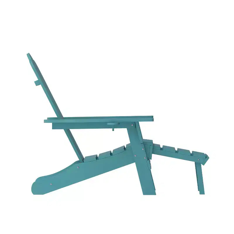 Emma and Oliver Adirondack Chair with Cup Holder and Pull Out Ottoman, All-Weather HDPE Indoor/Outdoor Lounge Chair