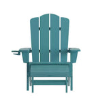 Emma and Oliver Adirondack Chair with Cup Holder and Pull Out Ottoman, All-Weather HDPE Indoor/Outdoor Lounge Chair