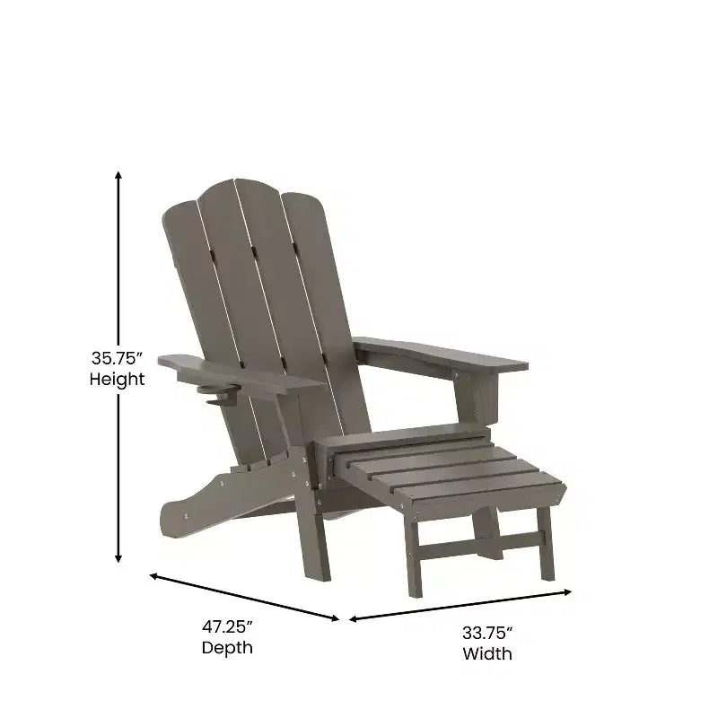 Emma and Oliver Adirondack Chair with Cup Holder and Pull Out Ottoman, All-Weather HDPE Indoor/Outdoor Lounge Chair