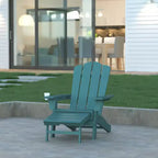 Emma and Oliver Adirondack Chair with Cup Holder and Pull Out Ottoman, All-Weather HDPE Indoor/Outdoor Lounge Chair
