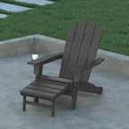 Emma and Oliver Adirondack Chair with Cup Holder and Pull Out Ottoman, All-Weather HDPE Indoor/Outdoor Lounge Chair