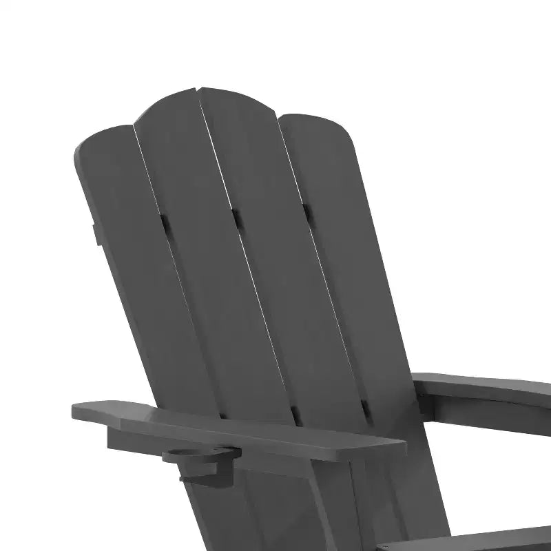 Emma and Oliver Adirondack Chair with Cup Holder and Pull Out Ottoman, All-Weather HDPE Indoor/Outdoor Lounge Chair