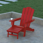 Emma and Oliver Adirondack Chair with Cup Holder and Pull Out Ottoman, All-Weather HDPE Indoor/Outdoor Lounge Chair