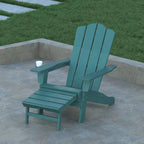 Emma and Oliver Adirondack Chair with Cup Holder and Pull Out Ottoman, All-Weather HDPE Indoor/Outdoor Lounge Chair