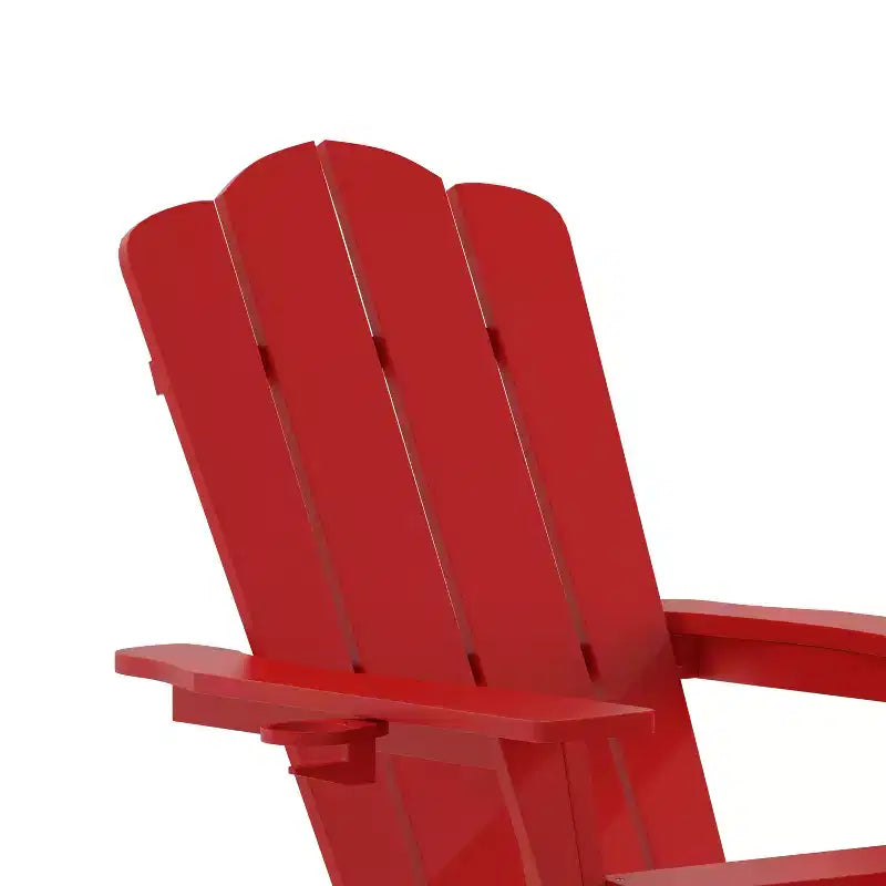 Emma and Oliver Adirondack Chair with Cup Holder and Pull Out Ottoman, All-Weather HDPE Indoor/Outdoor Lounge Chair