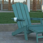 Emma and Oliver Adirondack Chair with Cup Holder and Pull Out Ottoman, All-Weather HDPE Indoor/Outdoor Lounge Chair