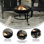 Emma and Oliver Set of 2 Modern All-Weather Poly Resin Adirondack Rocking Chairs with a Wood Burning Fire Pit for Outdoor Use