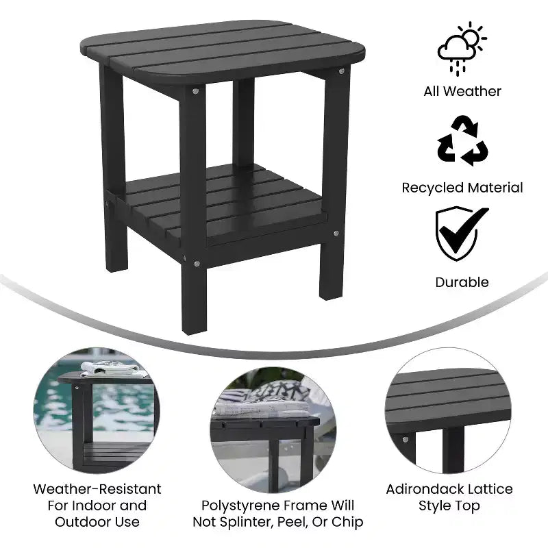Merrick Lane 2-Tier Adirondack Side Table, All-Weather HDPE Indoor/Outdoor Accent Table