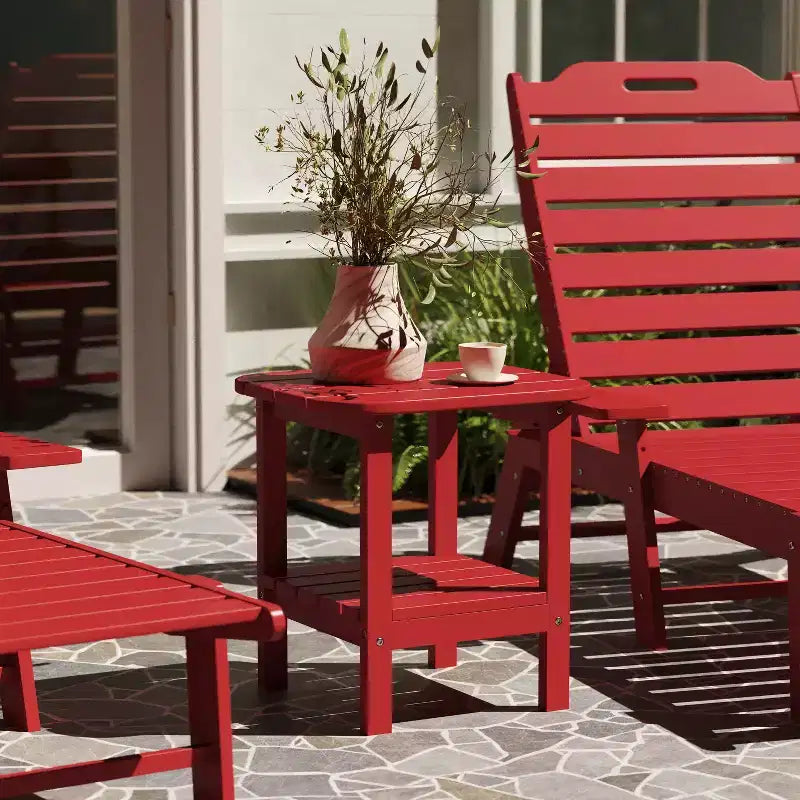 Merrick Lane 2-Tier Adirondack Side Table, All-Weather HDPE Indoor/Outdoor Accent Table