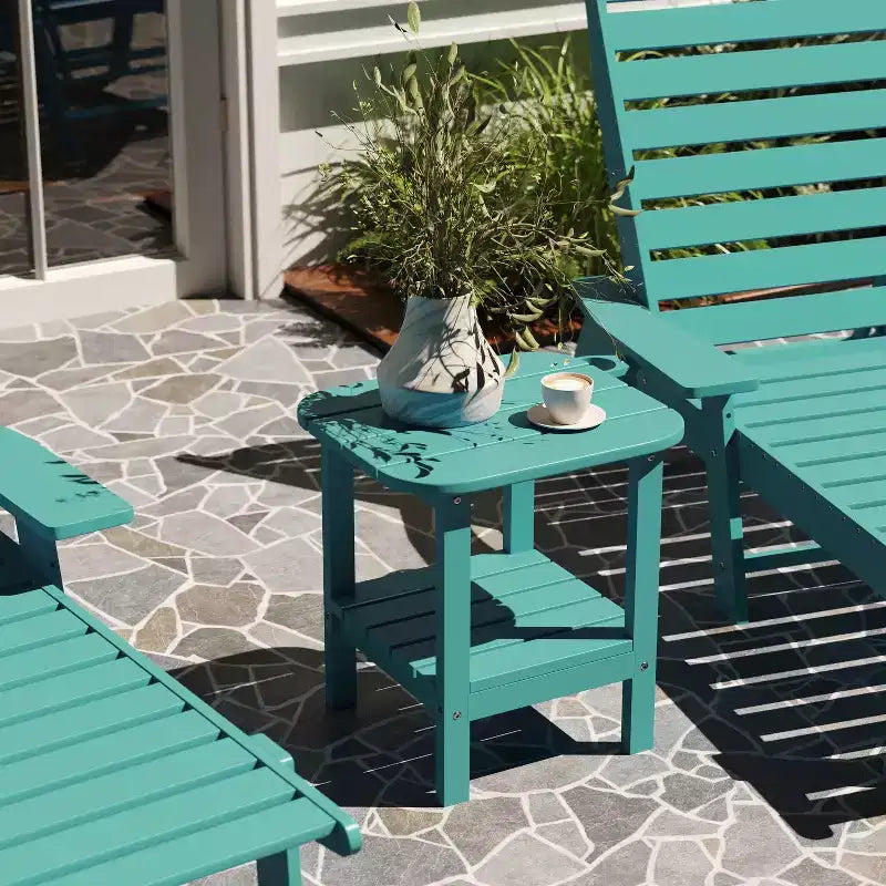 Merrick Lane 2-Tier Adirondack Side Table, All-Weather HDPE Indoor/Outdoor Accent Table