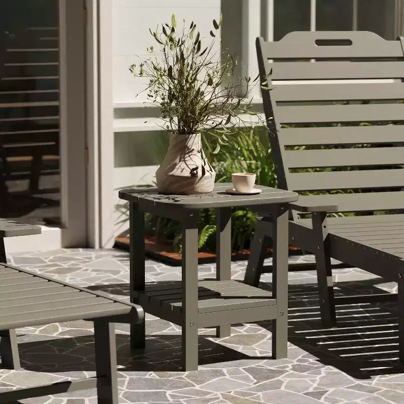Merrick Lane 2-Tier Adirondack Side Table, All-Weather HDPE Indoor/Outdoor Accent Table