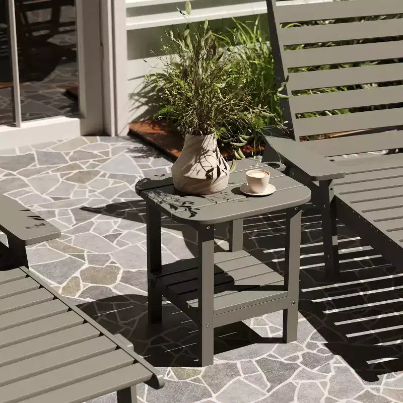 Merrick Lane 2-Tier Adirondack Side Table, All-Weather HDPE Indoor/Outdoor Accent Table