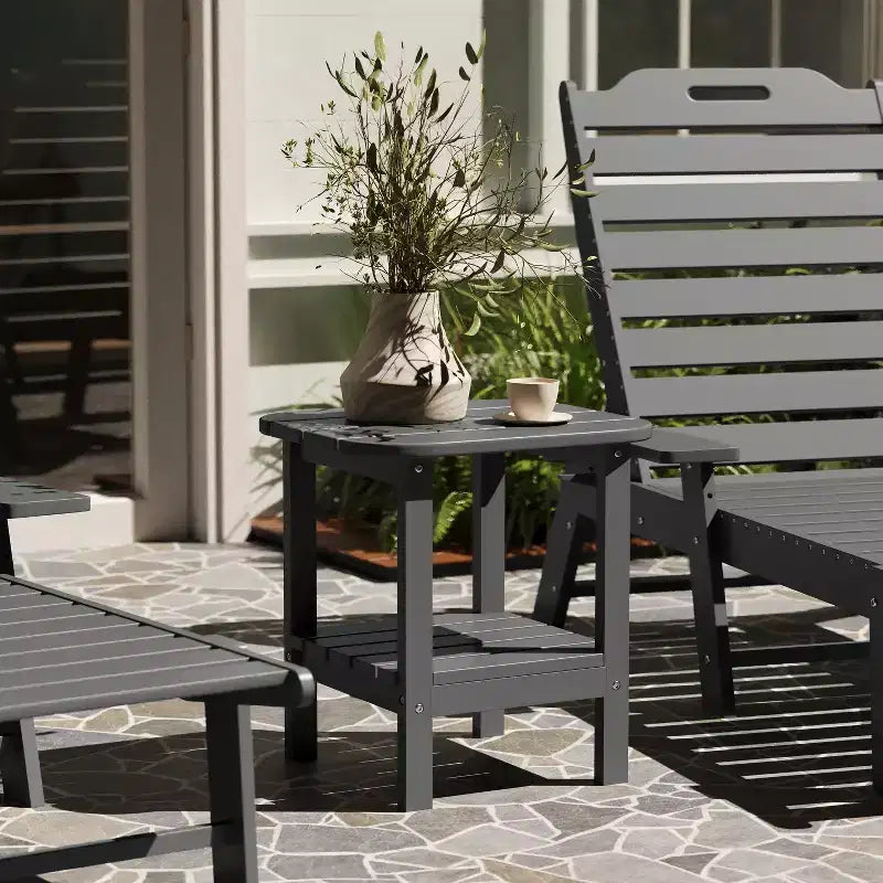 Merrick Lane 2-Tier Adirondack Side Table, All-Weather HDPE Indoor/Outdoor Accent Table
