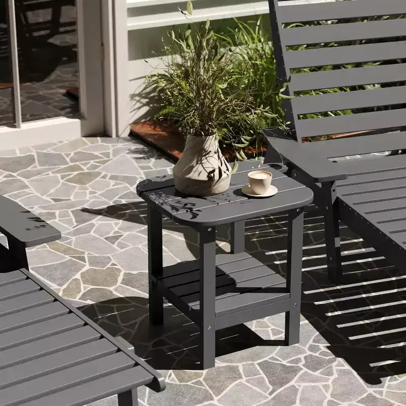 Merrick Lane 2-Tier Adirondack Side Table, All-Weather HDPE Indoor/Outdoor Accent Table