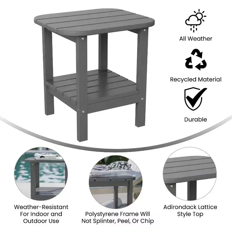 Merrick Lane 2-Tier Adirondack Side Table, All-Weather HDPE Indoor/Outdoor Accent Table