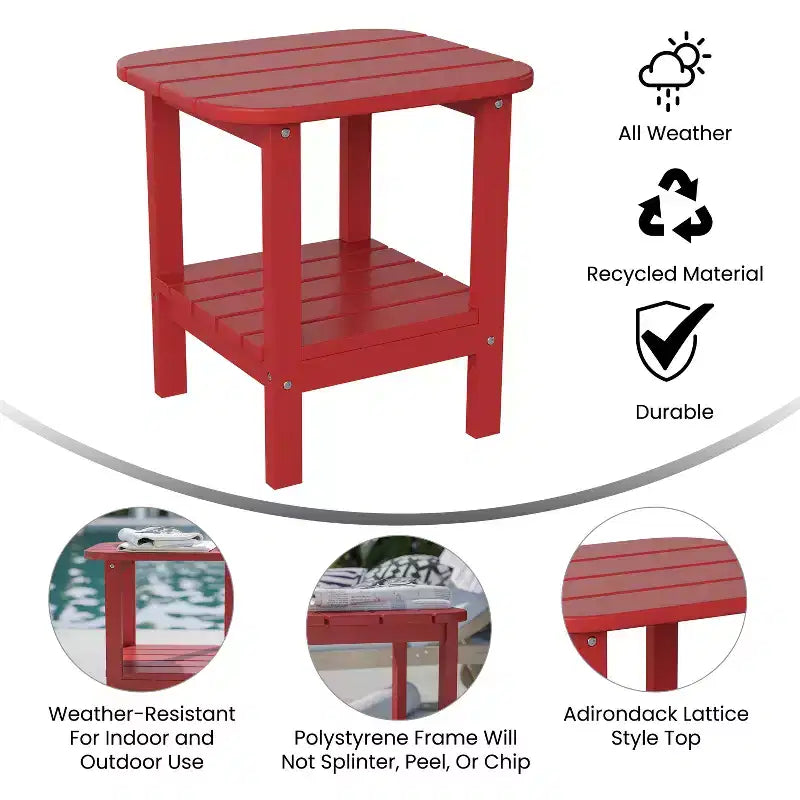 Merrick Lane 2-Tier Adirondack Side Table, All-Weather HDPE Indoor/Outdoor Accent Table