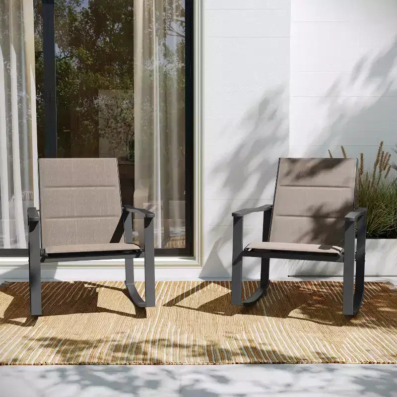Flash Furniture Brazos Set of 2 Outdoor Rocking Chairs with Flex Comfort Material and Metal Frame