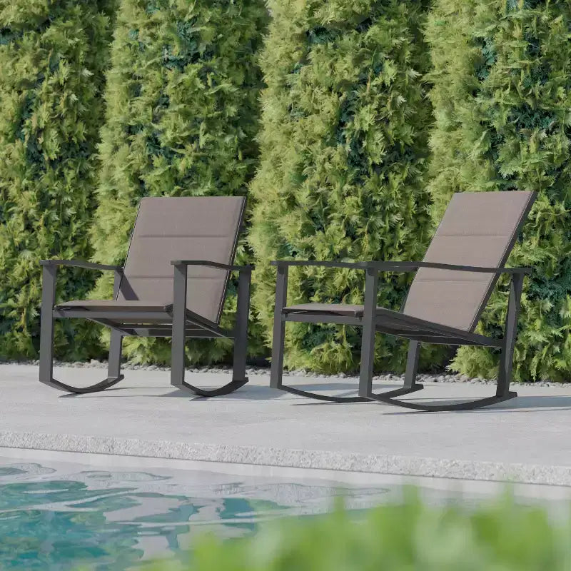 Flash Furniture Brazos Set of 2 Outdoor Rocking Chairs with Flex Comfort Material and Metal Frame