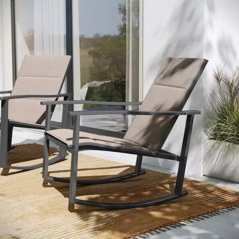Flash Furniture Brazos Set of 2 Outdoor Rocking Chairs with Flex Comfort Material and Metal Frame