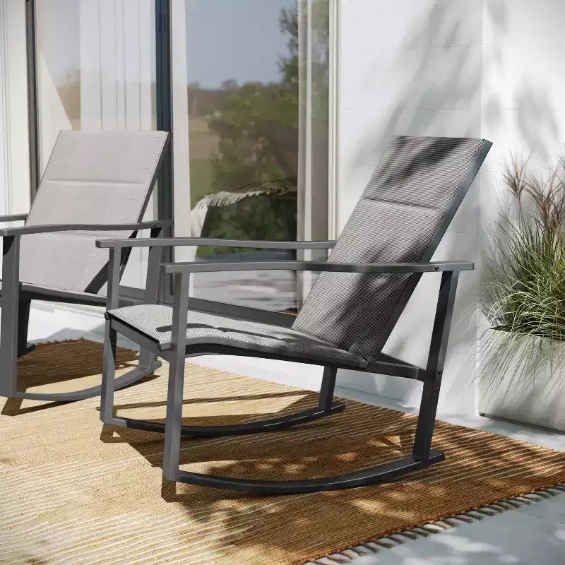 Flash Furniture Brazos Set of 2 Outdoor Rocking Chairs with Flex Comfort Material and Metal Frame