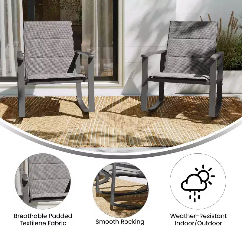 Flash Furniture Brazos Set of 2 Outdoor Rocking Chairs with Flex Comfort Material and Metal Frame