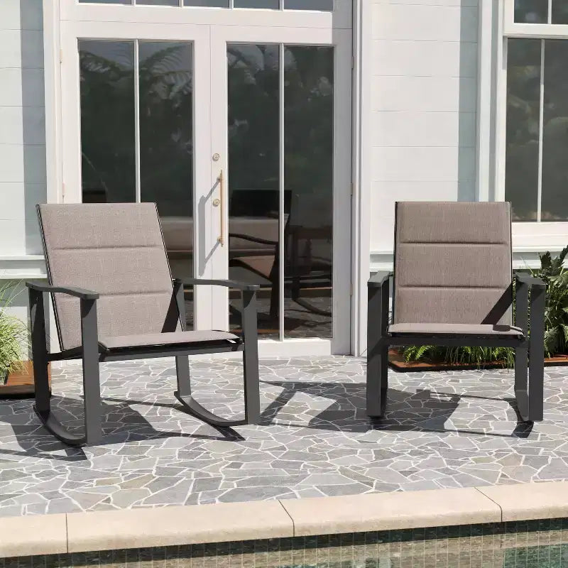 Merrick Lane Set of 2 Flex Comfort Outdoor Rocking Chairs with Steel Frames